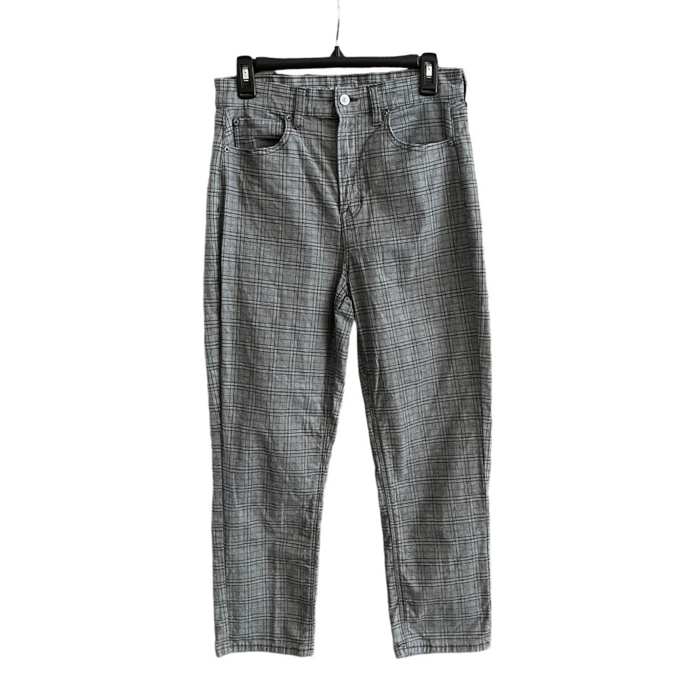 American Eagle Mom Straight Pant Size 10 Short Gray Plaid Short Preppy Academia